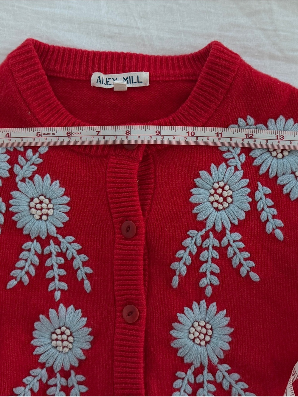 Alex Mill Red Cardigan with White Floral Embroidery - Picture 10 of 12